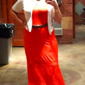 Orange maxi dress with detail on bottom